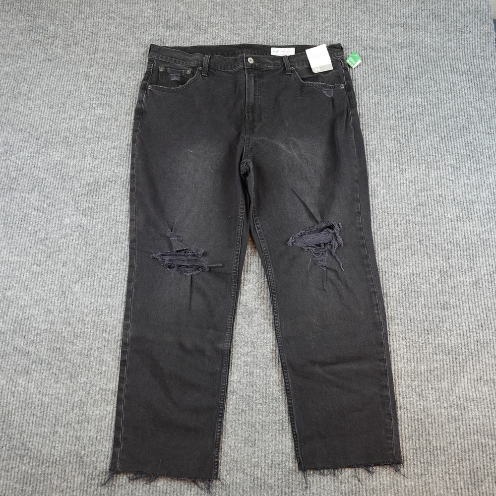 Gap Cheeky Straight High Rise Jeans Womens 18 Black Distressed Raw Hem 34x27